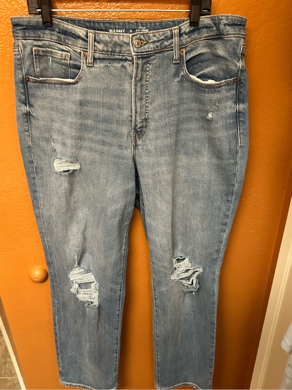 Old Navy Light Wash Straight Leg Distressed Jeans
